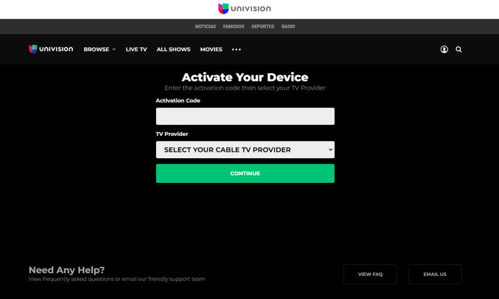 Activate the Univision app on Roku