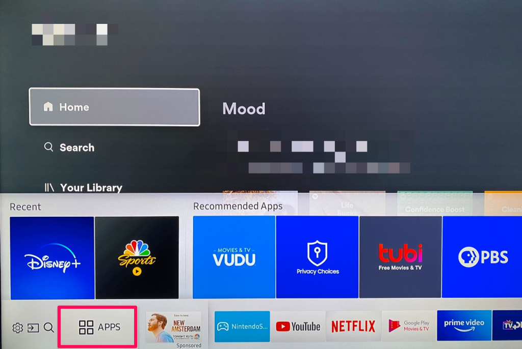 Click Apps to install Vimeo on Samsung TV