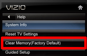 Click on Clear Memory to fix Vizio TV Not Connecting to WiFi
