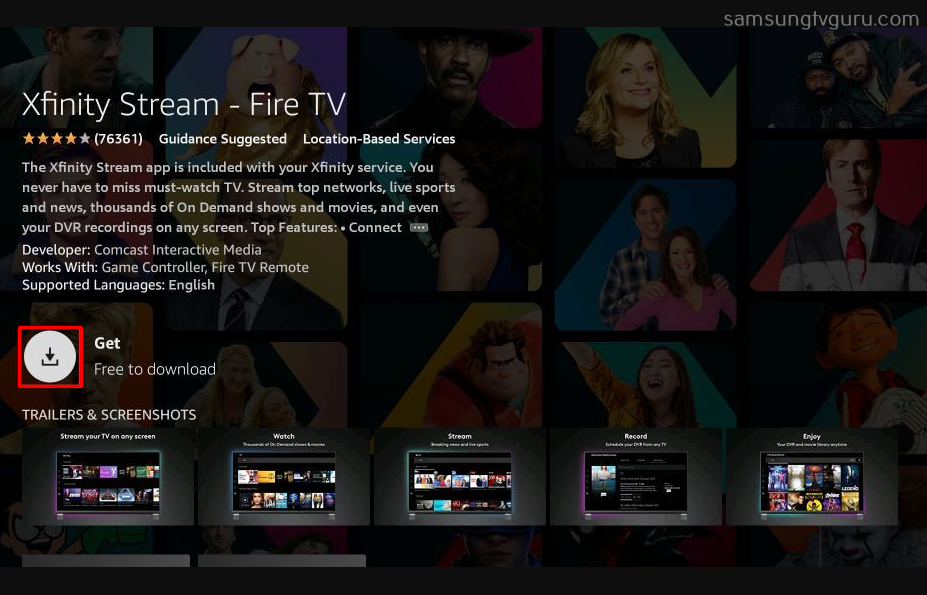 Click the Download button to install Xfinity Stream on TV 