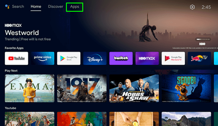 Click the Apps section on TCL Android TV