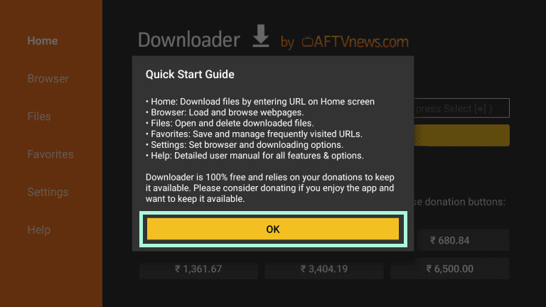 Click OK on Quick Start Guide