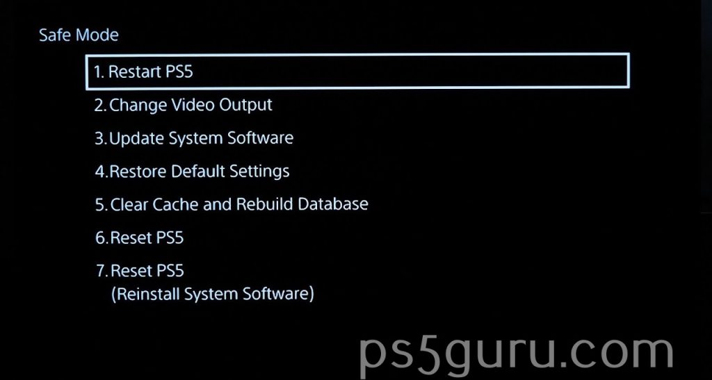choose Restart PS5 on safe mode