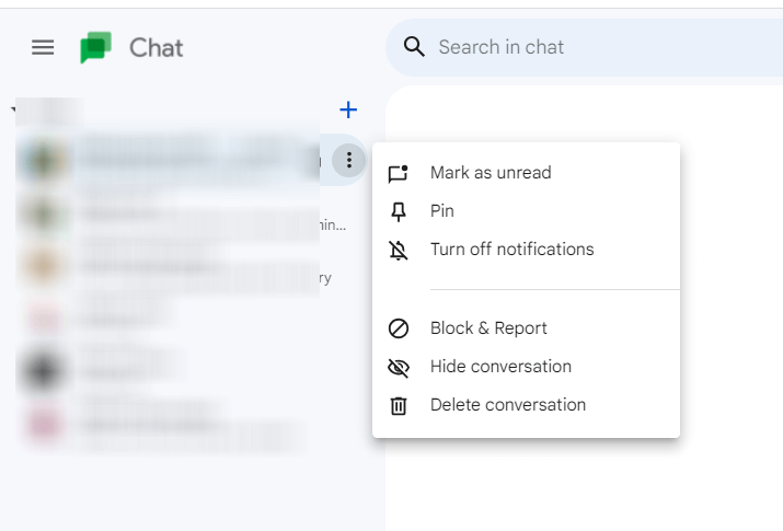 Choose Block & Report to block on Google Chat
