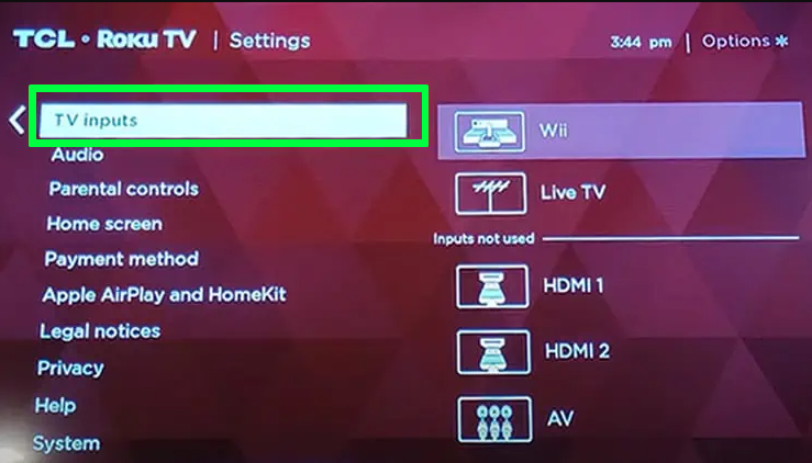 Click the TV Input option on your TCL Roku TV
