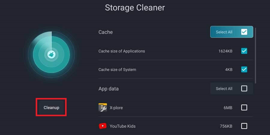 Tap Cleanup to Clear Cache on Hisense TV