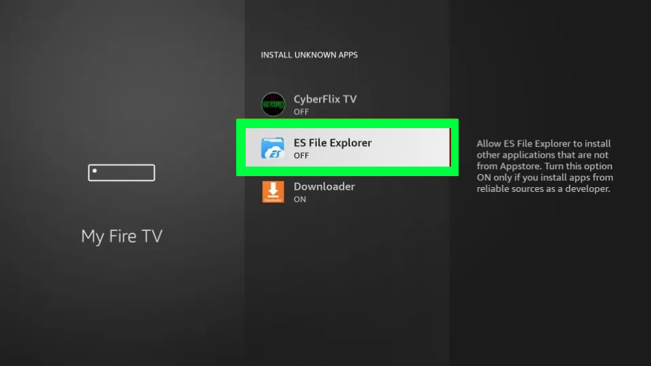 Enable the ES File Explorer option on your TCL Fire TV