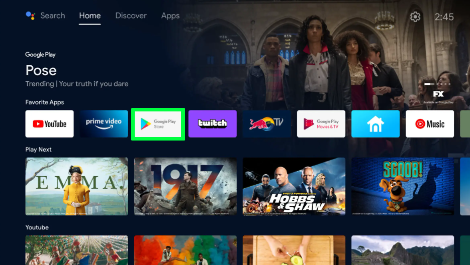 Select Play Store to install apps on TCL Android TV