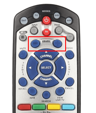 Press the Volume buttons and program dish remote to Vizio TV
