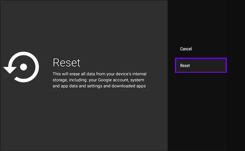 Click the Reset option on TCL Android TV