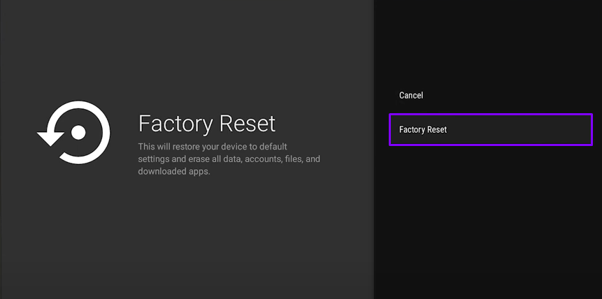 Click the Factory Reset option