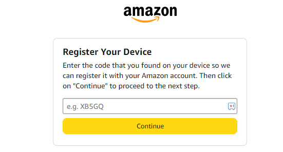 Enter the activation code on Amazon website and click Continue 