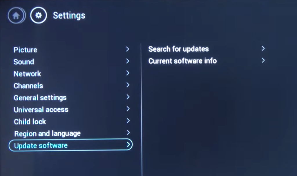 Select Update Software on Philips Smart TV