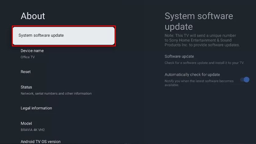 Choose System Software Update