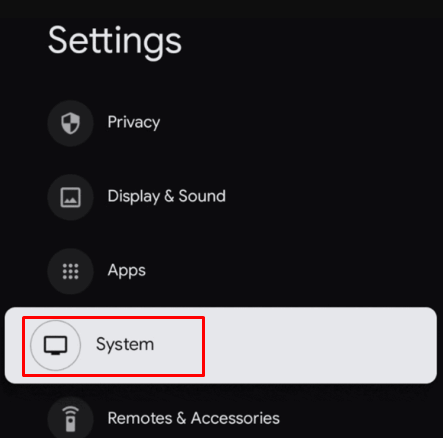 Select system on Google TV