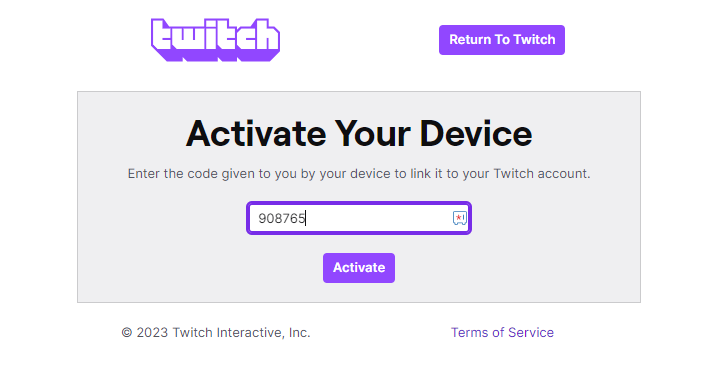 Enter Twitch activation code and click Activate