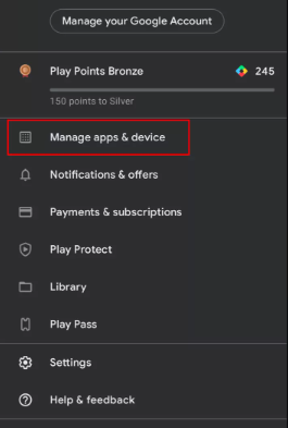 click Manage apps & device