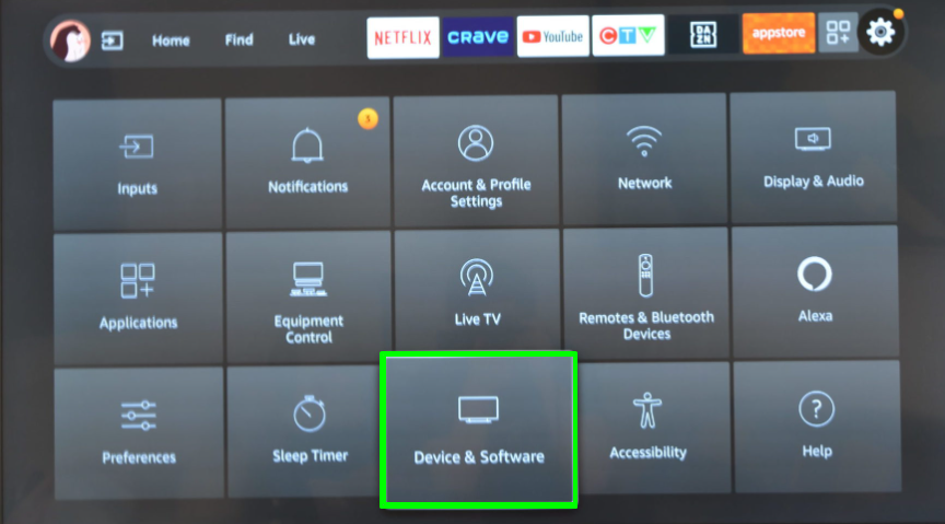 Select Device & Software option on TCL Fire TV