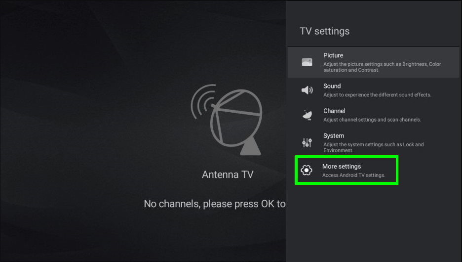 Select More Settings on TCL Android TV