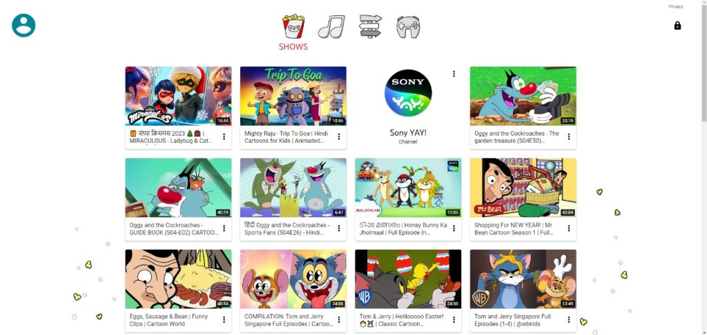 Click the Profile icon on YouTube Kids website