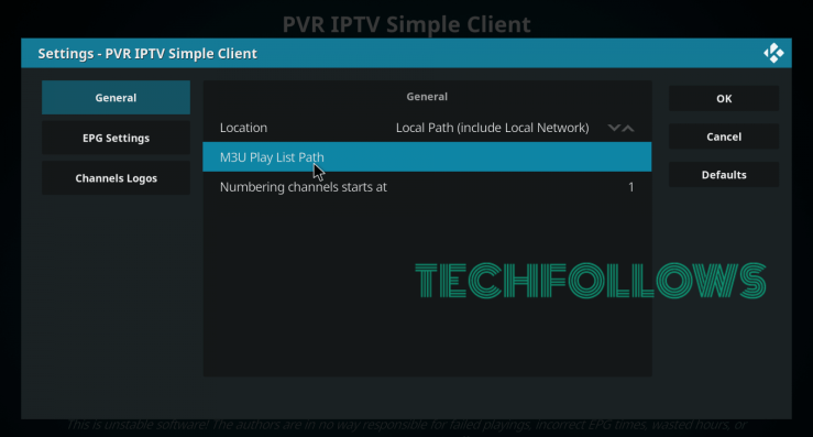 Enter IPTV playlist link on Kodi