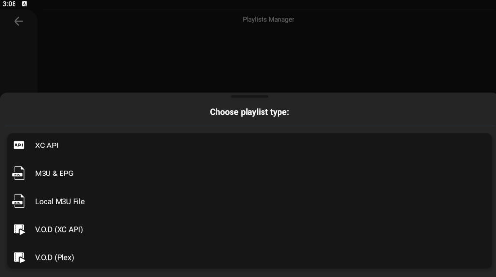 Choose the Playlist type on the player