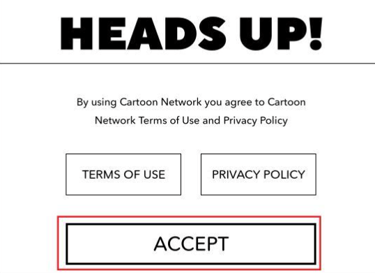 Cartoon Network on Firestick - Accept the Terms