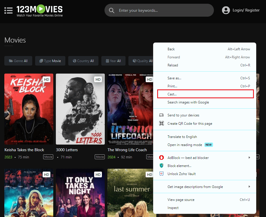 Chromecast 123Movies from Google Chrome browser