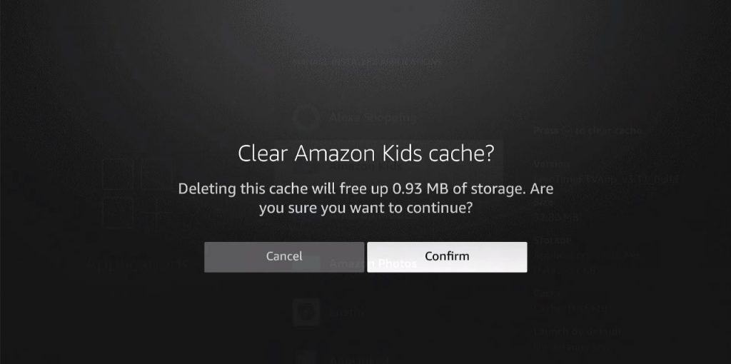 Clear Amazon Kids cache on Hisense Fire TV