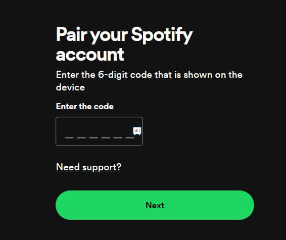 Enter Spotify activation code