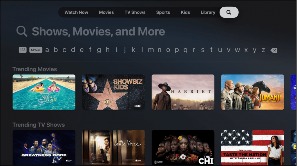 Xfinity Stream on Apple TV - Tap Search